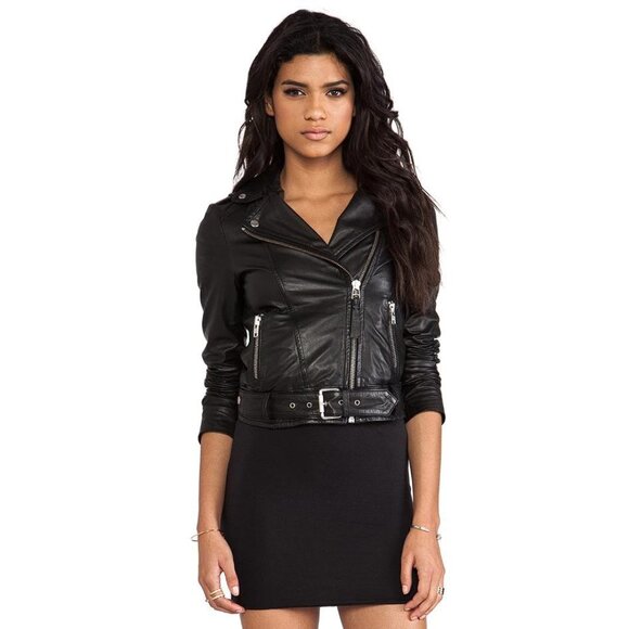 MACKAGE Women's Florica Classic Leather Jacket Size XXXS In Black